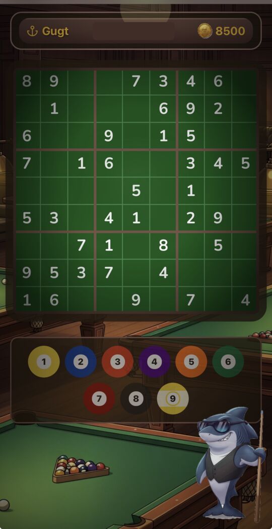 Sudoku Quest gameplay: pool hall world